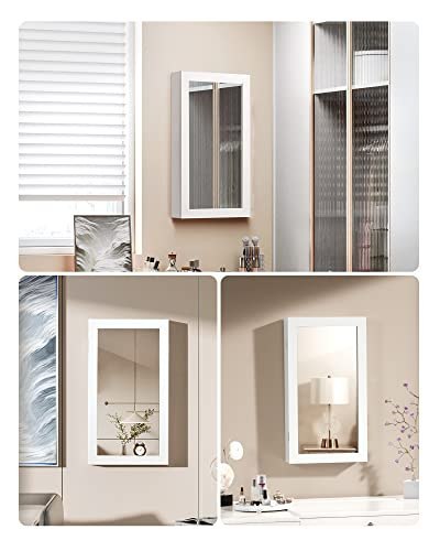 Biała Lustrzana Zamykana Szafka Na Biżuterię, Organizer Na Biżuterię Do Montażu Na Ścianie, Pomysł Na Prezent Jbc51w Lumarko!