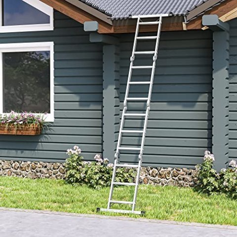 Drabina , drabina wielofunkcyjna 3,5 m, drabina schodkowa, drabina aluminiowa, drabina domowa, do 150 kg, 12 stopni z 2 płytami 