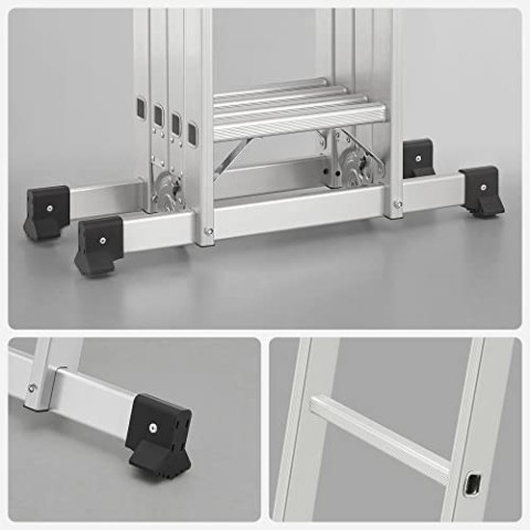 Drabina , drabina wielofunkcyjna 3,5 m, drabina schodkowa, drabina aluminiowa, drabina domowa, do 150 kg, 12 stopni z 2 płytami 