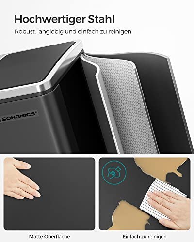 Kosz Kuchenny, Stalowy Kosz Na Śmieci 2 X 15 L, Kosz Schodkowy Z Wewnętrznymi Wiadrami I Uchwytami, Miękkie Zamknięcie, Pochłani