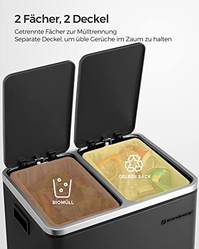 Kosz Kuchenny, Stalowy Kosz Na Śmieci 2 X 15 L, Kosz Schodkowy Z Wewnętrznymi Wiadrami I Uchwytami, Miękkie Zamknięcie, Pochłani