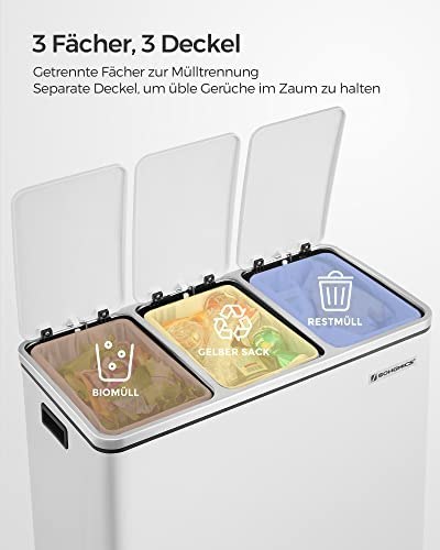 Kosz Na Śmieci, Potrójny Kosz Kuchenny 3 X 18 L, 3-przedziałowy Kosz Na Śmieci Z Pedałem I Miękkimi Pokrywkami, Plastikowe Wiadr