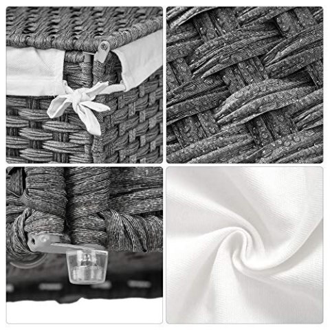 Ręcznie Tkany Kosz Na Pranie, Kosz Na Ubrania Z Rattanu Syntetycznego 90 L Z Pokrywką I Uchwytami, Składany, Wyjmowana Torba Z W Lumarko!