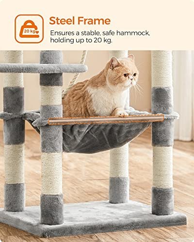 Drapak 143 cm, stabilny drapak z domkiem dla kota, jasnoszary PCT15W
