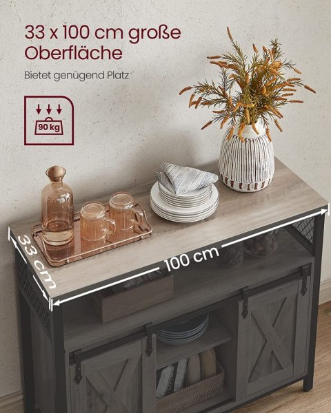 Kredens, Szafka Kuchenna, Szafka Do Przechowywania Z 2 Przesuwanymi Drzwiami, 33 X 100 X 80 Cm, Regulowane Półki, Styl Wiejski, 