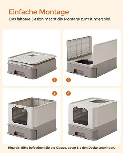 Kuweta dla kota z pokrywą i 2 otworami, płatki owsiane + ciepła szarość