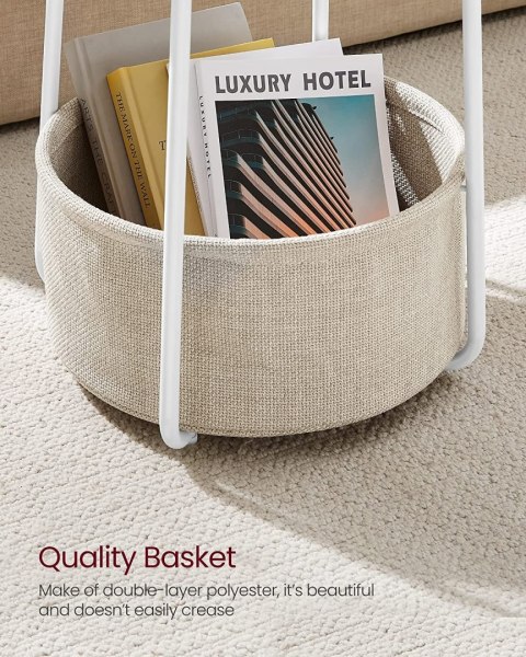 Stolik Boczny, Okrągły Stolik Końcowy Z Koszem Na Tkaniny, Przestronny, Do Salonu, Sypialni, Stolik Nocny, Nowoczesny Styl, Biał Lumarko!