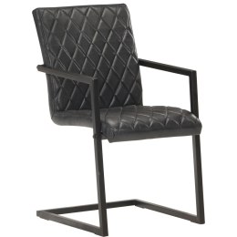 Krzesła stołowe, wspornikowe, 6 szt., czarne, skóra naturalna Lumarko!