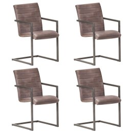Krzesła stołowe, wspornikowe, 4 szt., brązowe, skóra naturalna Lumarko!