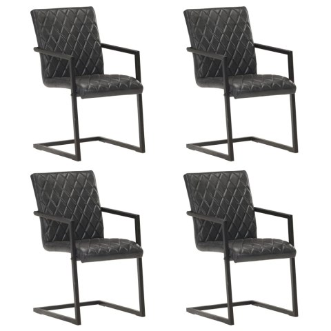 Krzesła stołowe, wspornikowe, 4 szt., czarne, skóra naturalna Lumarko!