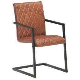 Krzesła stołowe, wspornikowe, 6 szt., brązowe, skóra naturalna Lumarko!