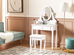 Toaletka 3 szuflady owalne lustro ze stołkiem biała ASTRE Lumarko!