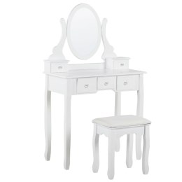 Toaletka 5 szuflad owalne lustro ze stołkiem biała GALAXIE Lumarko!