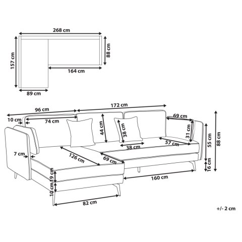 Narożnik welurowy prawostronny beżowy ALTAN