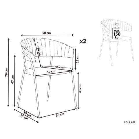 Zestaw 2 krzeseł do jadalni boucle szare MARIPOSA