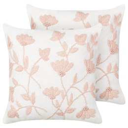 2 bawełniane poduszki dekoracyjne haftowana w kwiaty 45 x 45 cm białe z różowym LUDISIA Lumarko!