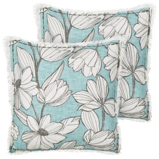 2 poduszki dekoracyjne bawełniane w kwiaty z frędzlami 45 x 45 cm biało-niebieskie CYANOTIS