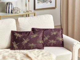 2 poduszki dekoracyjne welurowe motyw ważki 30 x 50 cm fioletowe DAYLILY Lumarko!