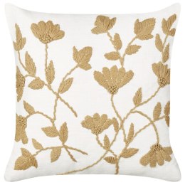 Bawełniana poduszka dekoracyjna haftowana w kwiaty 45 x 45 cm biała z beżowym LUDISIA Lumarko!