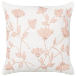 Bawełniana poduszka dekoracyjna haftowana w kwiaty 45 x 45 cm biała z różowym LUDISIA Lumarko!