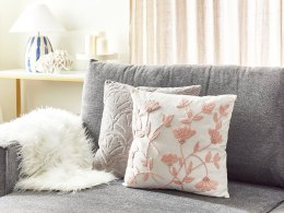Bawełniana poduszka dekoracyjna haftowana w kwiaty 45 x 45 cm biała z różowym LUDISIA Lumarko!