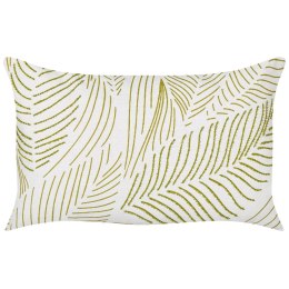Bawełniana poduszka dekoracyjna haftowana w liście 30 x 50 cm biała z zielonym SPANDOREA Lumarko!