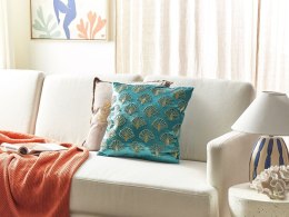 Welurowa poduszka dekoracyjna haftowana w muszelki 45 x 45 cm turkusowa PANDOREA Lumarko!