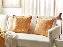 2 poduszki dekoracyjne bawełniane geometryczny wzór 45 x 45 cm pomarańczowe HOYA Lumarko!