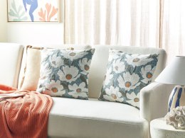 2 poduszki dekoracyjne bawełniane w kwiaty 45 x 45 cm niebieskie JATROPHA Lumarko!