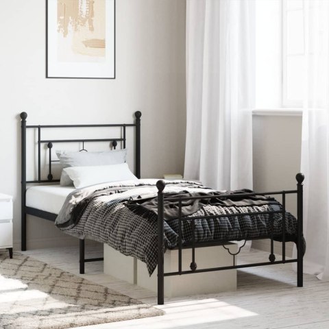 Metalowa rama łóżka z wezgłowiem i zanóżkiem, czarna, 90x200 cm Lumarko!