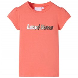 Koszulka dziecięca z półrękawkami, cekinowy napis, koralowa, 104 Lumarko!