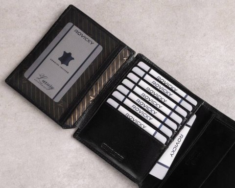 Skórzany portfel męski w orientacji pionowej - Rovicky Lumarko!