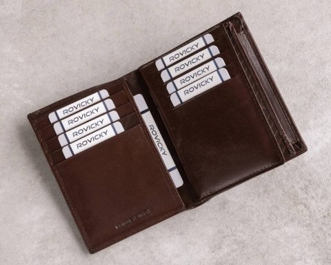 Elegancki portfel męski ze skóry naturalnej, bez zapięcia - Rovicky Lumarko!