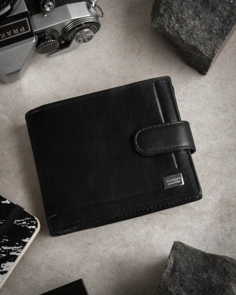 Skórzany portfel męski z systemem RFID zamykany na zatrzask - Rovicky Lumarko!