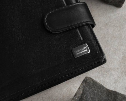 Skórzany portfel męski z systemem RFID zamykany na zatrzask - Rovicky Lumarko!