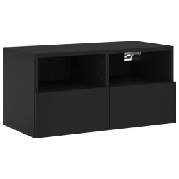 Ścienna szafka TV, czarna, 60x30x30 cm, materiał drewnopochodny Lumarko!