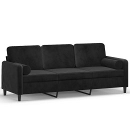 3-osobowa sofa z poduszkami, czarna, 180 cm, aksamit Lumarko!