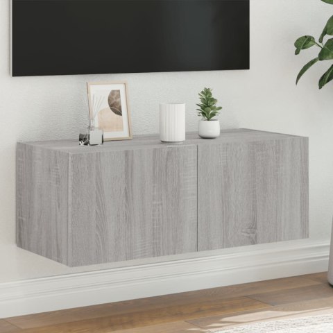 Ścienna szafka TV z LED, szary dąb sonoma, 80x35x31 cm Lumarko!