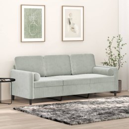3-osobowa sofa z poduszkami, jasnoszara, 180 cm, aksamit Lumarko!