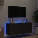 Ścienna szafka TV z LED, czarna, 100x35x41 cm Lumarko!