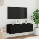 Ścienna szafka TV z LED, czarna, 100x35x31 cm Lumarko! XXX