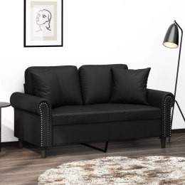 2-osobowa sofa z poduszkami, czarna, 120 cm, sztuczna skóra Lumarko!