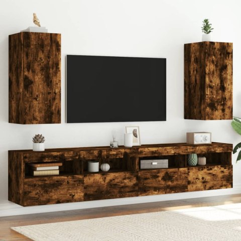 Ścienne szafki TV z LED, 2 szt., przydymiony dąb, 30,5x35x70 cm Lumarko!