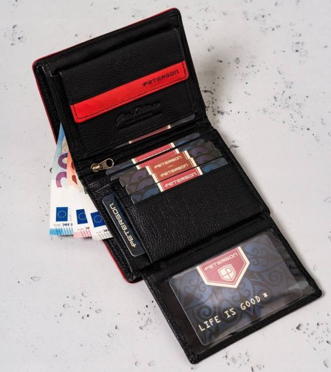 Skórzany portfel męski z kontrastowym obszyciem - Peterson Lumarko!