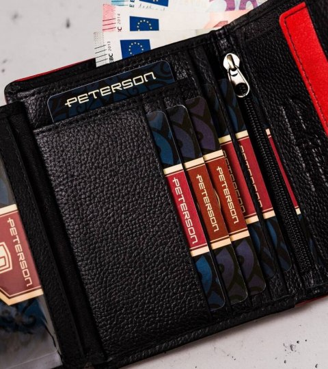 Skórzany portfel męski z kontrastowym obszyciem - Peterson Lumarko!