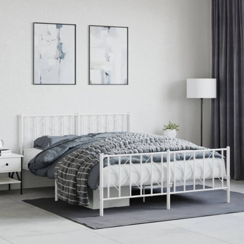 Metalowa rama łóżka z wezgłowiem i zanóżkiem, biała, 150x200 cm Lumarko!