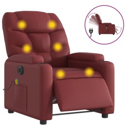 Rozkładany fotel masujący, elektryczny, bordowy, sztuczna skóra Lumarko!