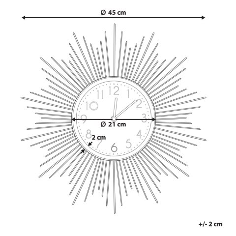 Zegar ścienny słońce ø 45 cm złoto-szary SOLURA