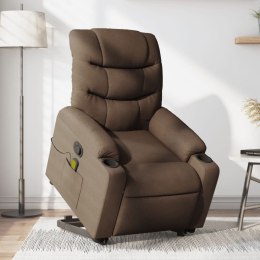 Podnoszony fotel masujący, rozkładany, brązowy, obity tkaniną Lumarko!