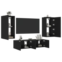 4-częściowy zestaw mebli TV z LED, czarny, materiał drewnopochodny Lumarko!